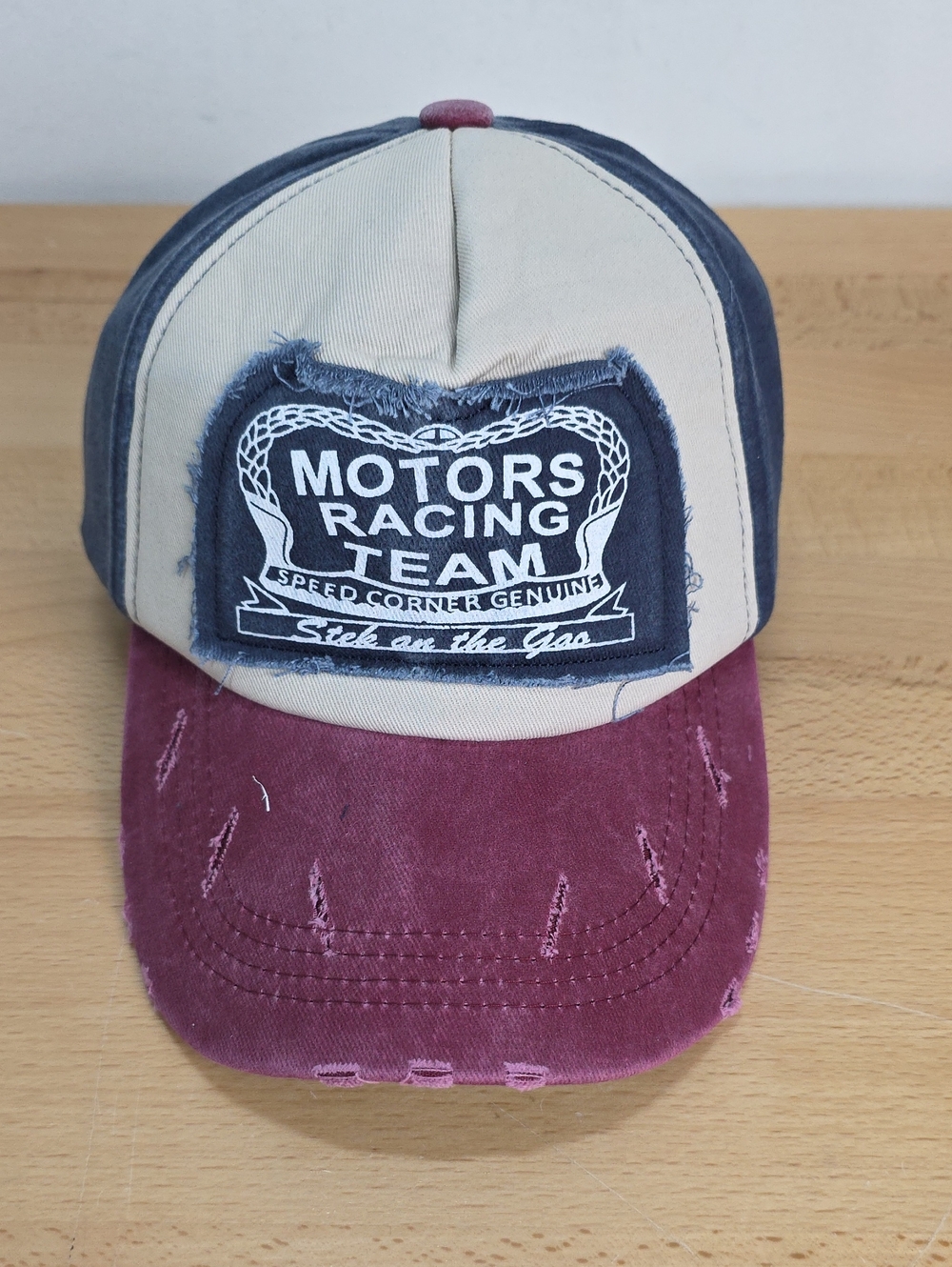 Motors Racing Team Distressed Baseball Cap - Beige, Navy & Burgundy